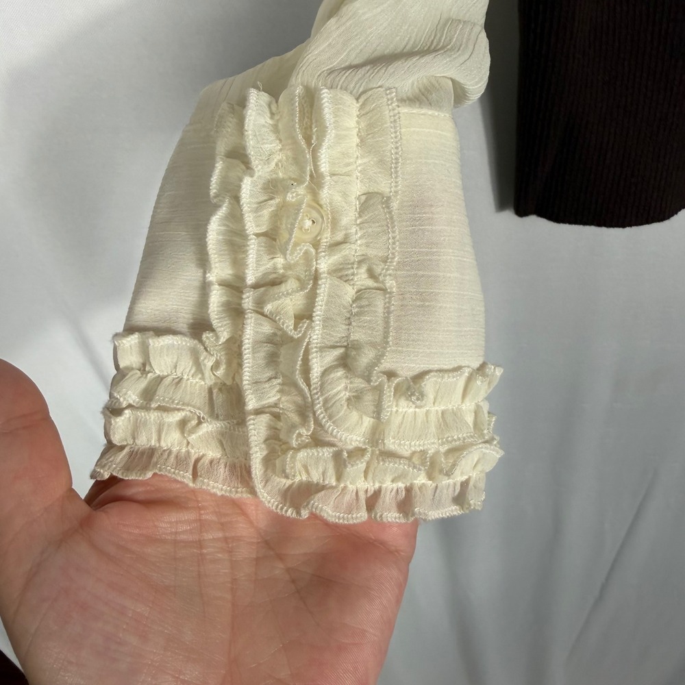 Vtg Y2K George 2-in-1 Sweater Vest Blouse M/L Silk Blend Brown Cream Ruffles EUC - Picture 6 of 7